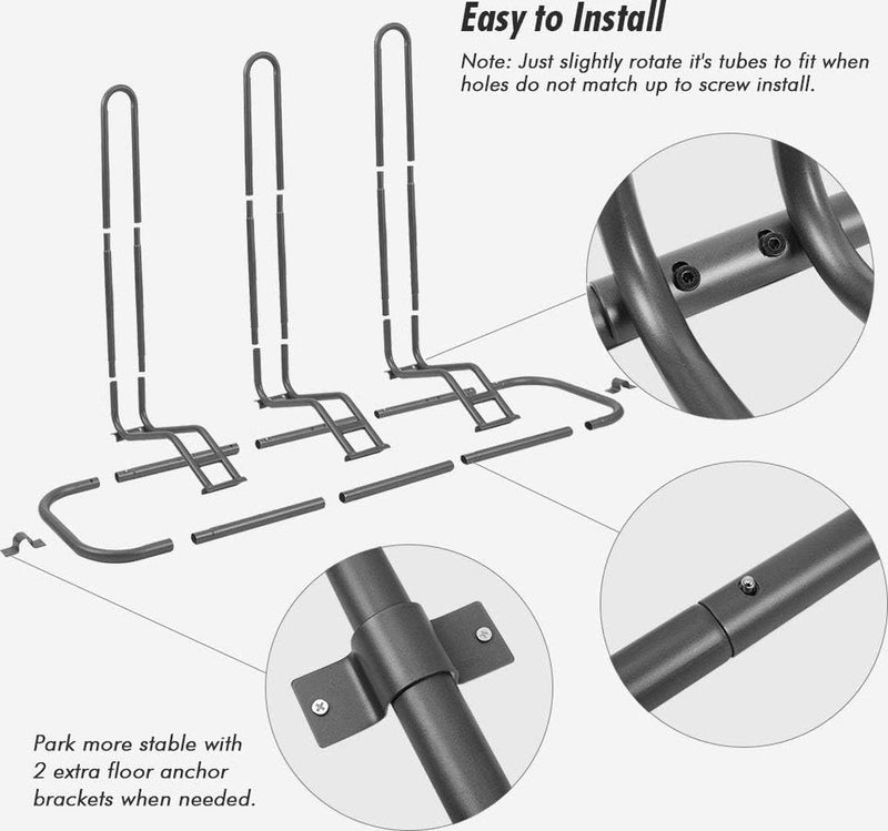 Fietsstandaard, voor 3 fietsen, standplaats voor 3 fietsen, 124 x 39,5 x 73,5 cm