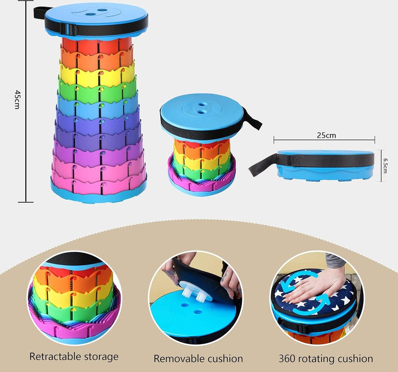 Telescopische kruk met kussen, opvouwbaar, lichtgewicht en draagbaar, kruk voor volwassenen, campingkruk voor wandelen, reizen, barbecue, maximale belasting 200 kg, met draagtas