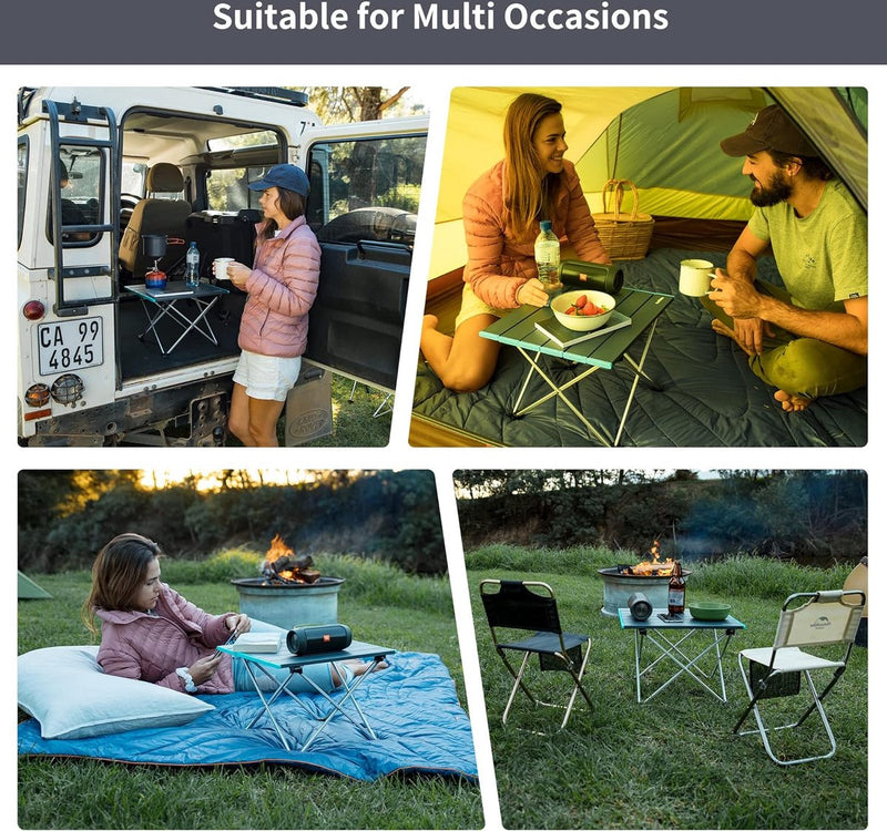 Camping klaptafel, aluminium tafelblad, waterdicht, draagbaar, licht, voor eten, koken, picknick, outdoor, vissen (zwart groot)