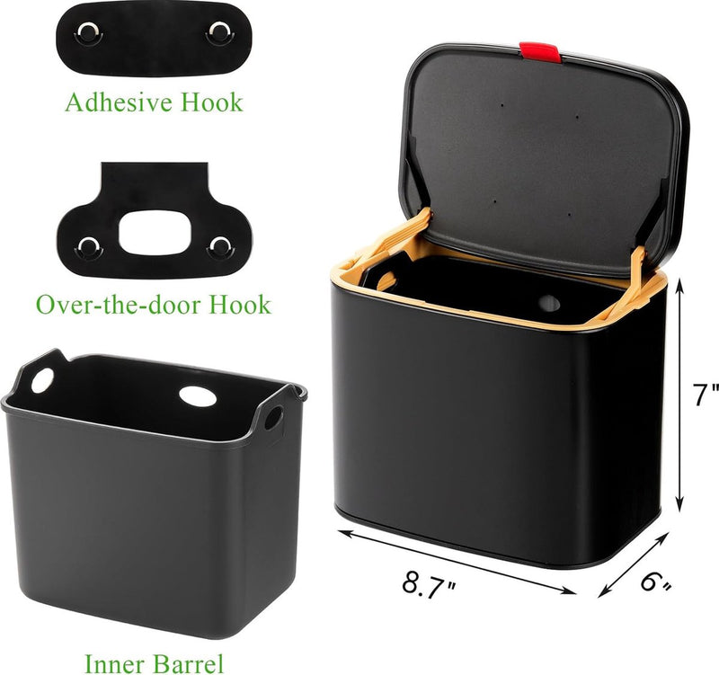 hangende keukencompostbak met deksel 4L verwijderbare roestvrijstalen prullenbak kleine keukenprullenbak voor aanrechtkast onder gootsteen zwart