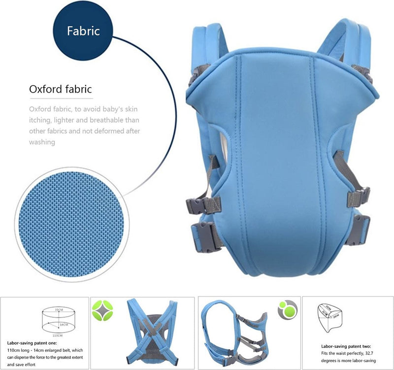 Buikdrager voor baby's, verstelbaar, ademend, draagband voor baby's van 3,5-15 kg, hemelsblauw, babydrager