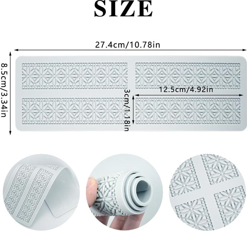 Siliconen Kant Fondant Mallen, Siliconen Kant Mat voor Taart Decoratie, Siliconen Mal Vellen voor Fondant, Chocolade, Suikerpasta, Boter (4 Gaten Raster)