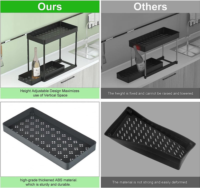 Plank voor onder de gootsteen Uittrekbare kastorganizer onder 2 lagen met 4 haken en 1 hangende bekerlift met voor keukens