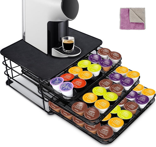 Koffiecapsulehouder voor Dolce Gusto, 3-laags grote capsuledispenser, capsulestandaard met 108 capsules, opbergvak met antislip oppervlak, voor keuken, kantoor, zwart