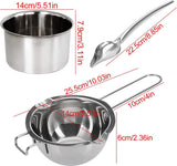 Roestvrijstalen ketelkom, melkkom, fusionkom, platte bodem, lepel voor chocolade, kaas, suiker, boter, kaas, karamel, kaarsen, 480 ml