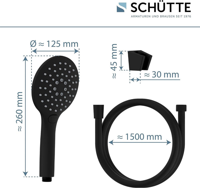 Doucheslang met handdouche en wandhouder, douchekop met 3-voudig verstelbare douchekop, doucheset met slang, slang voor douche, zwart