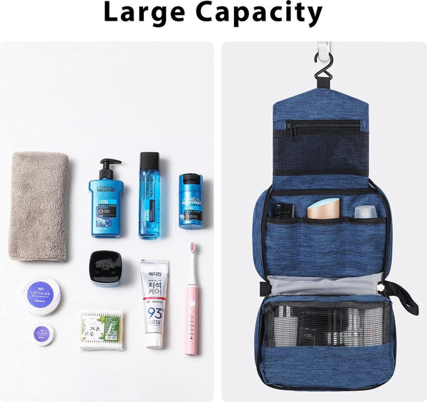 Toilettas, hangende toilettas voor dames, waterdichte reis-cultuurorganizer met stevige haak, compacte draagbare make-uptas voor dames en heren, badkameropbergtas, Donkerblauw, Hangende