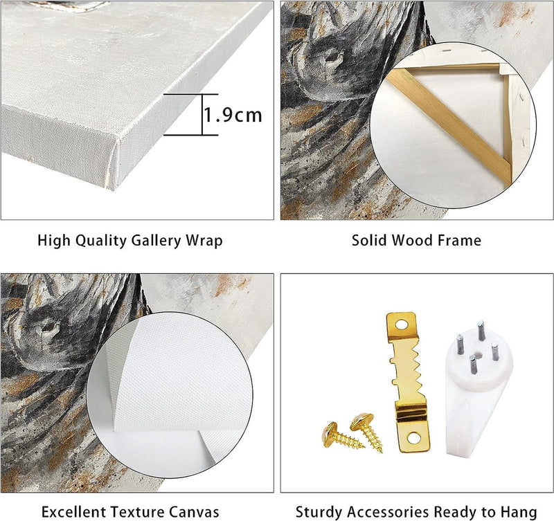 Houten frame grote canvasfoto's 120x50cm abstract mosterdgeel grijs beeld op canvas muurkunst moderne wandafbeeldingen XXL kunstdruk decoratie voor woonkamer slaapkamer klaar om op te