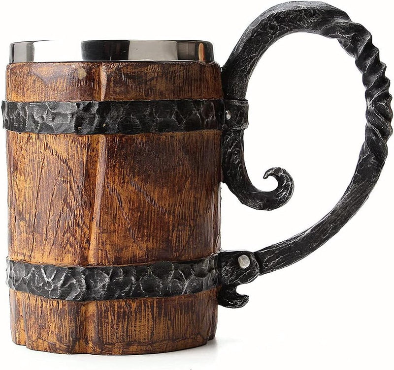 Faux Oak Middeleeuwse Retro Viking RVS Bierpul 500ml Uniek cadeau