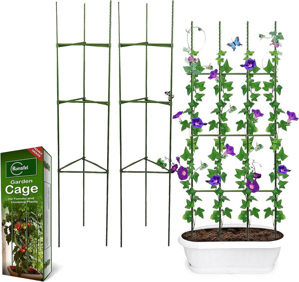 Plantenhouder, klimhulp, planten, robuuste tomatenkooi, tuinplant, steunstangen, kooi, lang staal, kunststof gecoate plantensticks met verbindingsstang (twee sets)