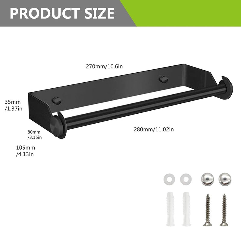 Keukenrolhouder, keukenrolhouder, wandmontage, papierrolhouder, wandrolhouder, RVS keukenrollen voor keukenrolhouder voor keuken, kast, badkamer (zwart 27 cm)