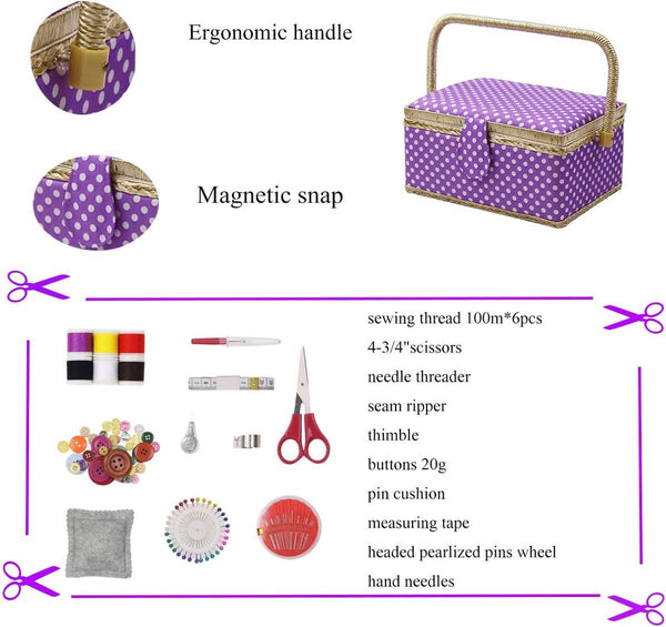 naaikandje voor thuis, voor opslag en organisatie, draagbaar, voor naalden, garen, enz., naaimand met accessoires, M, paars