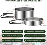 Camping Topf Edelstahl, Faltbar und Stapelbar Outdoor Kochgeschir, Camping Kochgeschirr für Camping Wandern Picknick