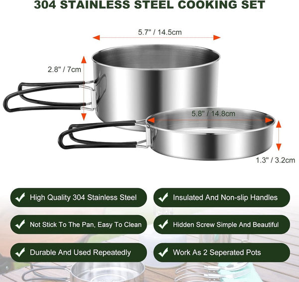 Camping Topf Edelstahl, Faltbar und Stapelbar Outdoor Kochgeschir, Camping Kochgeschirr für Camping Wandern Picknick