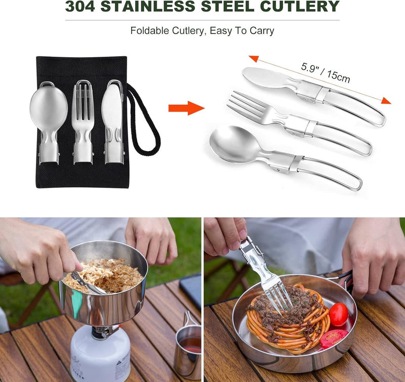 Camping Topf Edelstahl, Faltbar und Stapelbar Outdoor Kochgeschir, Camping Kochgeschirr für Camping Wandern Picknick