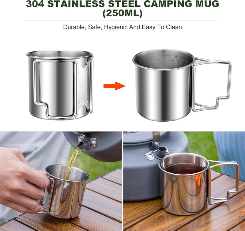 Camping Topf Edelstahl, Faltbar und Stapelbar Outdoor Kochgeschir, Camping Kochgeschirr für Camping Wandern Picknick