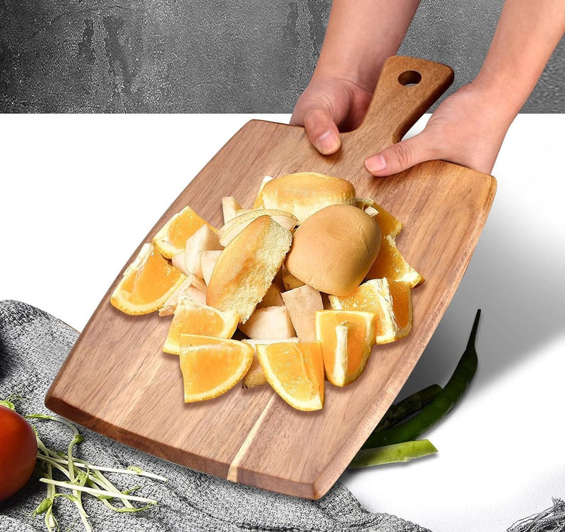 Snijplank van acaciahout, houten plank, kaascharcuterieplanken, 43 x 25 cm, keukensnijplank, houten snijplanken, vleesserveerplank, snijplank, kaasplank, houten snijplanken met handvat