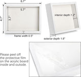 6 stuks schaduwdozen van 17 x 12 cm, kleine houten lijsten, 3 cm diepe fotolijsten voor gedroogde bloemen, doe-het-zelf knutselen, memorabilia, medailles en foto's, wit