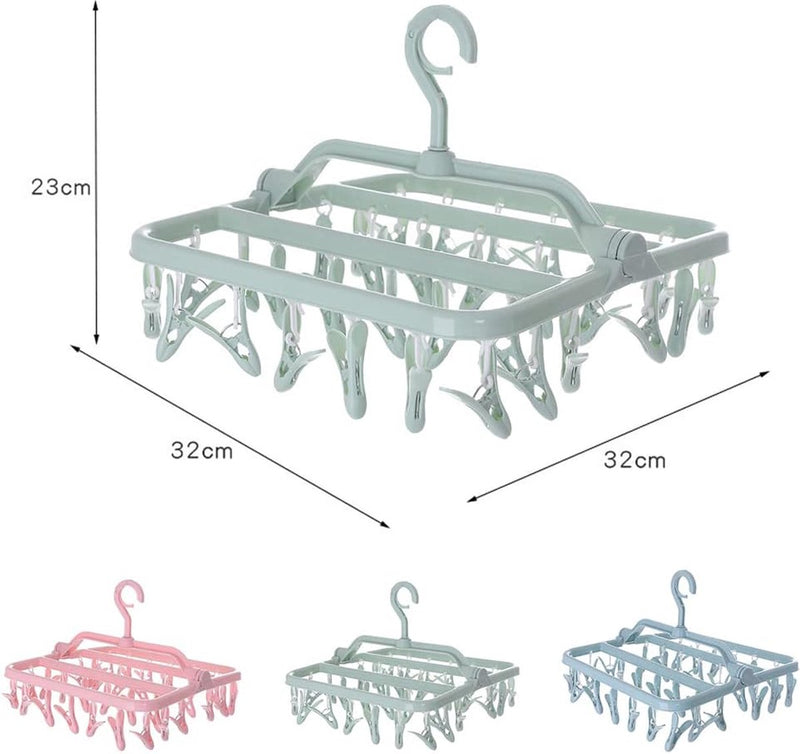 Sokkendroger, wasrek, opvouwbare wasdroger met 32 klemmen, winddichte kleerhanger, ruimtebesparend hangdroger, voor ondergoed, sokken, handdoeken, babykleding