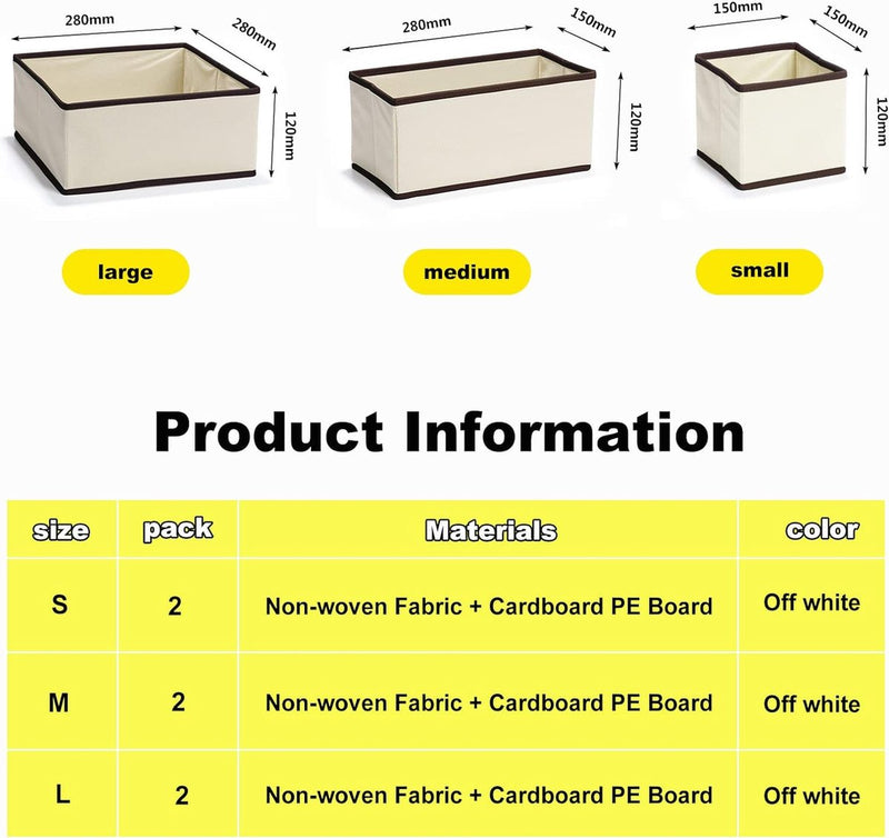 6 stuks opbergdozen kast, lade-opbergsysteem, kledingkast, organizer, opvouwbare opbergdoos, stof, kastorganizer voor sokken, stropdassen, kleding, ondergoed (off-white)
