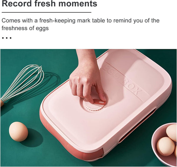 Eierhouder, eieropbergdoos, eierbox met lade, stapelbare eierhouder, automatische eierbox, multifunctionele eierbox voor koelkast, keuken