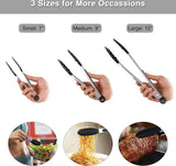Keukentangenset van 3 roestvrijstalen barbecuetangen met siliconen tips voor koken, grillen, buffet, 18/23/30 cm (zwart)