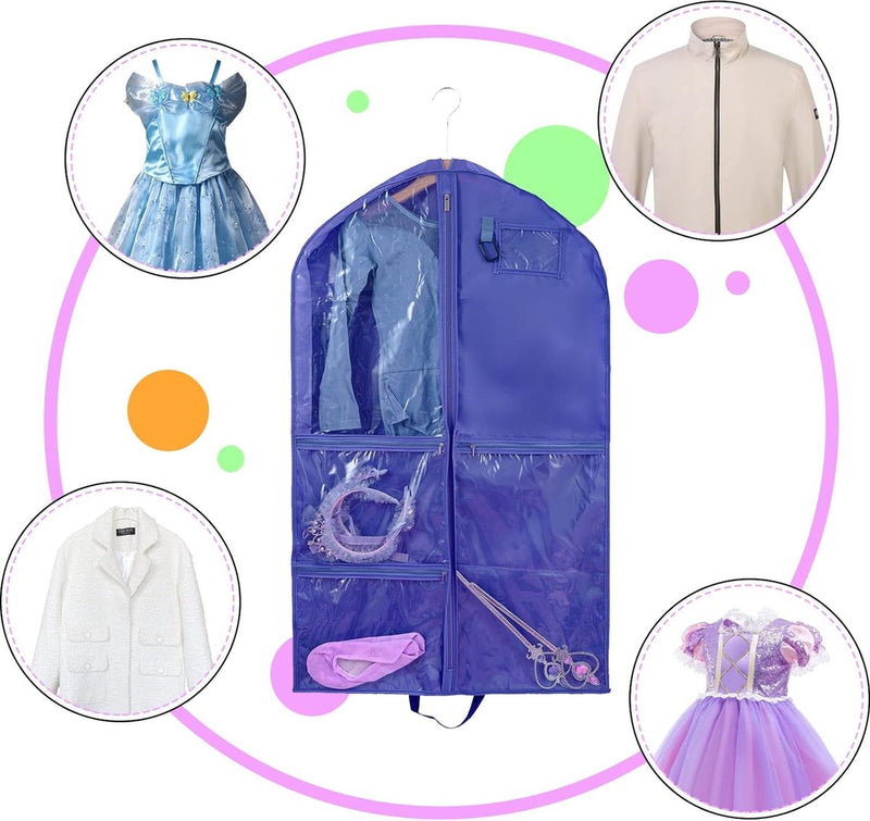 Kinderkledingtas met 5 zakken, opvouwbare kinderkledingzak, korte kledingafdekking voor eenvoudige organisatie voor dansers, optredens, wedstrijden, schoonheidswedstrijden, reizen en meer