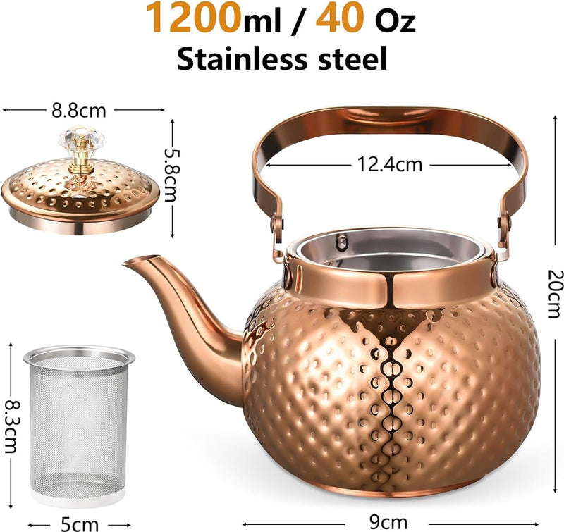 1200 ml theepot / koffiepot, roestvrij stalen theepot met zeefinzet - fijne roestvrijstalen infuser om losse bladeren thee te zetten (brons)