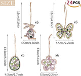 Set van 24 voorjaarsdecoratie hangers vlinders hazen eieren bloemen lente hanger van hout om op te hangen raamdecoratie raamhanger voor Pasen