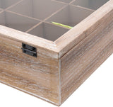 Theedoos grote theebus 24 x 24 x 8,5 cm (L x B x H) Theedoos met 9 vakken Houten theezakjesdoos met deksel in vintage look