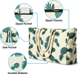 Strandtas Gestreepte draagtas Zwemtas Waterdichte strandtas Groot met ritssluiting Shopper Damesstrandtas XXL Familieboodschappentas Schoudertas Effen tas Reistas, Ananas, Strandtas