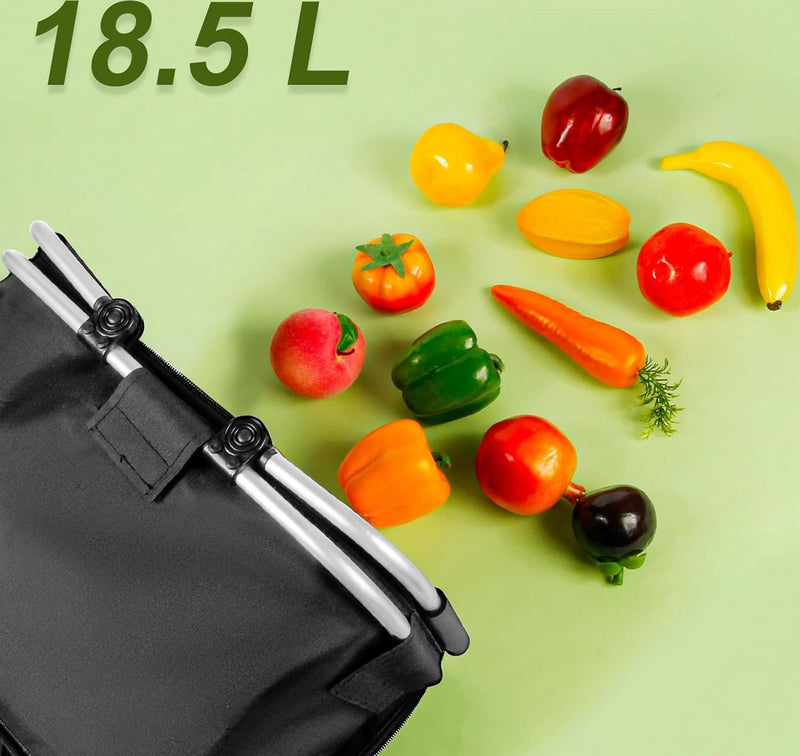 Picknickmand, 18,5 l, opvouwbare boodschappenmand, opvouwbare picknickmand met isolatie, antislip draagbare aluminium handgreep, boodschappenmand voor werk, reizen, winkelen, picknick