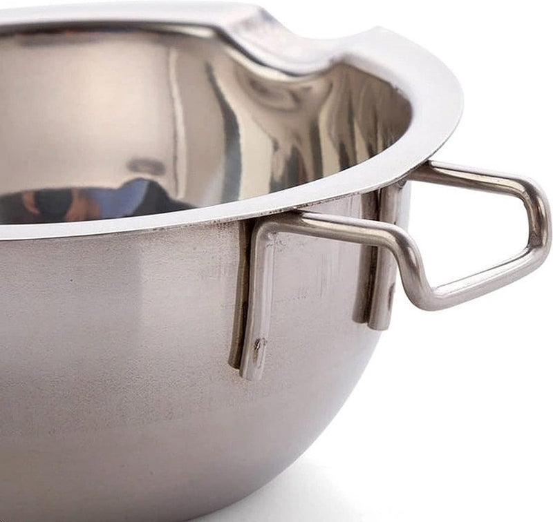 Roestvrijstalen ketelkom, melkkom, fusionkom, platte bodem, lepel voor chocolade, kaas, suiker, boter, kaas, karamel, kaarsen, 480 ml
