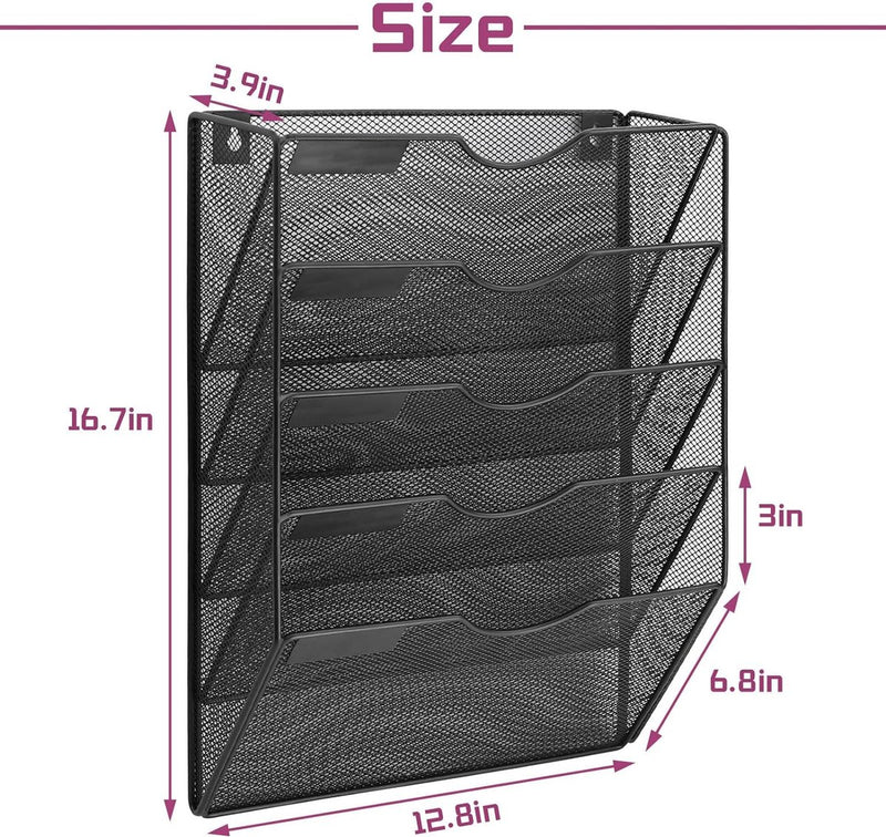 Bestandsmap Wandgemonteerd A4 Mesh Muurophangend Bestandsorganisator Tijdschriftopslag Multifunctioneel Gebruik om Kranten Papieren Map weer te geven (5 lagen)