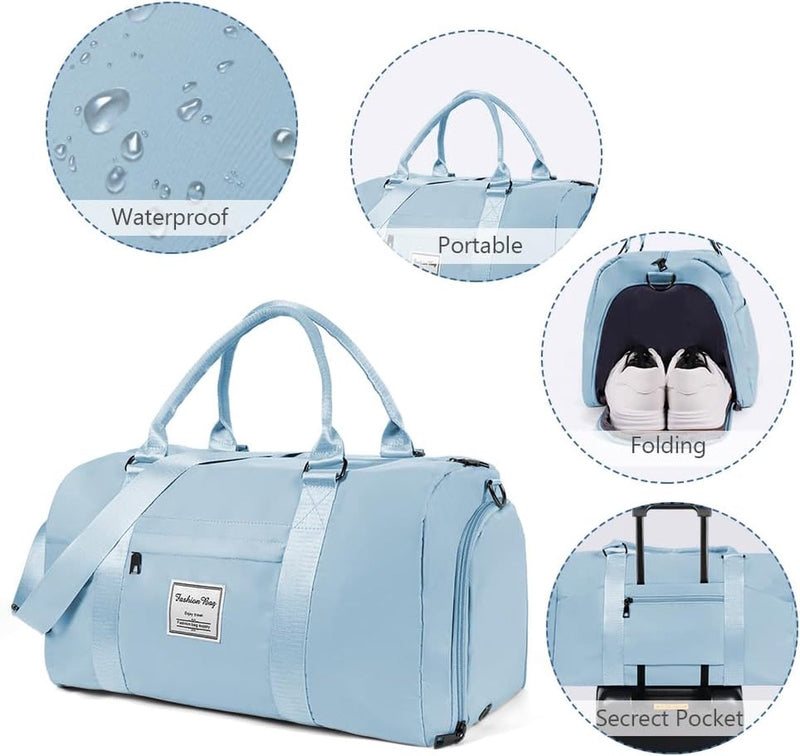 Sports Bag, Travel Duffel Bag, Sports Duffel Bag with Shoe Compartment & Wet Compartment, Waterproof Overnight Bag, Travel Bag, Luggage Bag for Sports & Travel for Men and Women, #2 Blue, 1