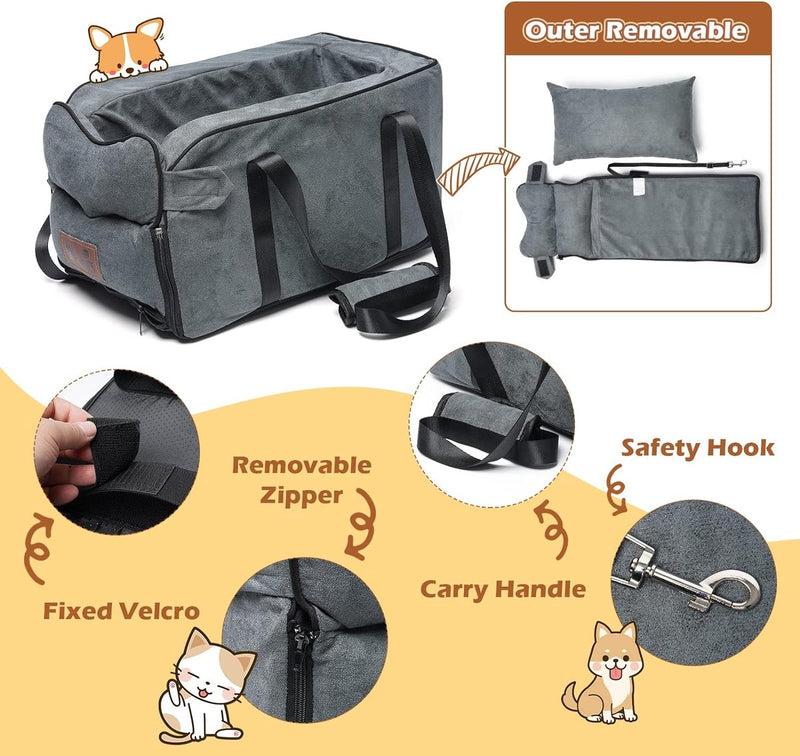 Hondenautostoel voor kleine honden, autostoeltje voor huisdieren, afneembaar en wasbaar, autostoeltje voor kleine huisdieren tot 13,5 lbs, middenconsole, honden en katten