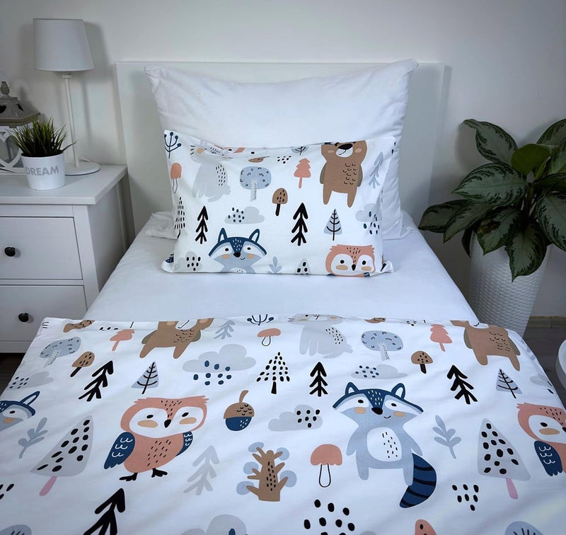 Kinderbeddengoed, peuterbeddengoed, babybed, complete set, dekbedovertrek 100 x 135 cm en kussensloop 40 x 60 cm, van katoen, Öko-Tex-standaard, voor jongens en meisjes (bosdieren)