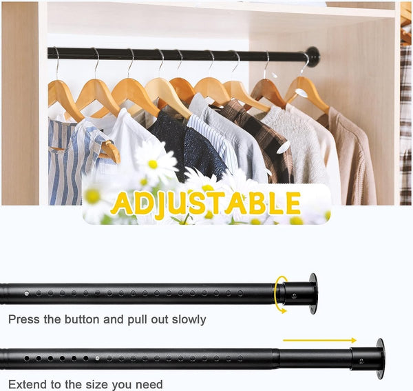 Kledingrek, 3 stuks, verstelbare kledingstang, 43-104 cm, garderobestang van de kleerhanger, uittrekbaar van roestvrij staal met ronde basis, verstelbare kledingstang, matzwart