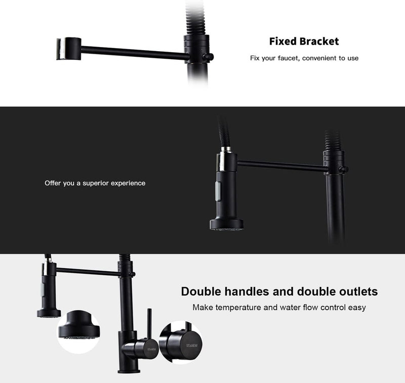 Keukenkraan met handdouche 360° draaibaar, STANEW keukenkraan met veer, 2 straalsoorten