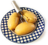 Pellaardappelspies, aardappelspies, pellaardappelvork, voorvork, kartels, bescherming, driepuntige pellaardappelen, schillen, spies, roestvrij staal, 3 tanden, maïskolf, geschikt