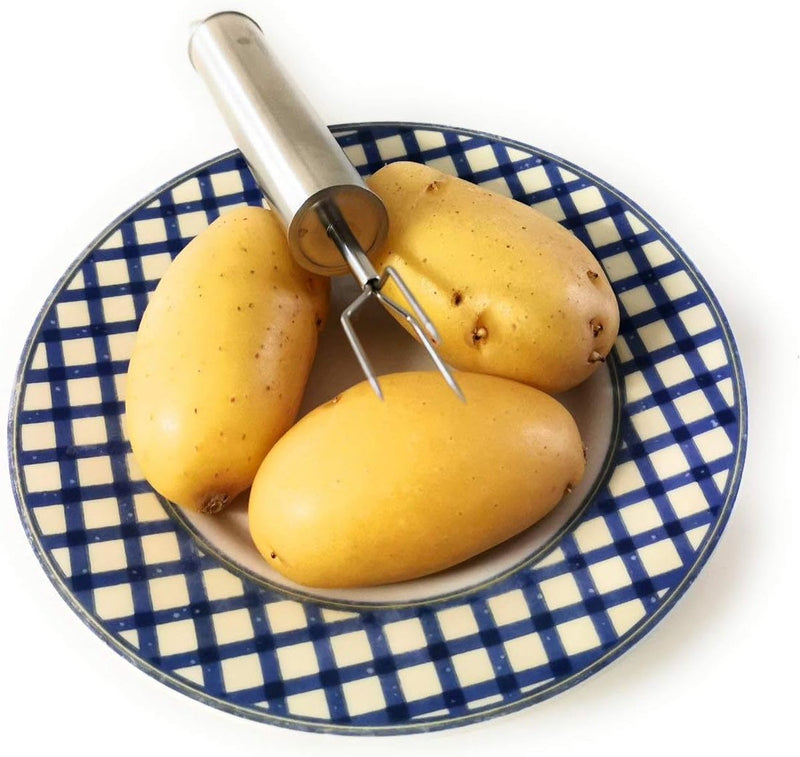 Pellaardappelspies, aardappelspies, pellaardappelvork, voorvork, kartels, bescherming, driepuntige pellaardappelen, schillen, spies, roestvrij staal, 3 tanden, maïskolf, geschikt