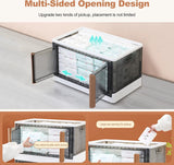 Opvouwbare kunststof opbergdoos, opbergdoos met deksel en wielen, dubbele opening, stapelbare opbergdoos, transparant, voor kantoor, kinderkamer, keuken en woonkamer