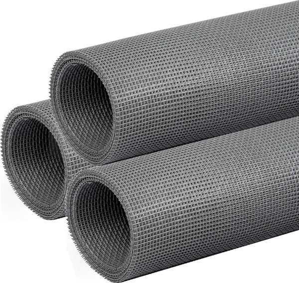 Vliegengaas, 120 x 120 cm, doe-het-zelf vliegengaas, insectenbescherming, van hoogwaardige materialen, op maat te snijden en fijnmazig, voor balkondeur, woonkamer, terrasdeur, 3 stuks, grijs