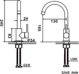 Wastafelarmatuur 360° draaibaar met uitloop hoogte 24,5 cm, waterkraan badkamer van 304 roestvrij staal mat oppervlak wastafel armaturen kraan keuken