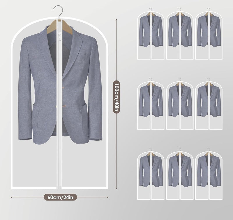 Doorzichtige kledingzakken voor het ophangen van kleding, 40" pakzakken voor kastopslag, stofdichte plastic pakzakken, kledingbeschermingszakken met ritssluiting