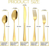 Bestekset voor 6 personen, 30-delige roestvrijstalen bestekset, bestek inclusief mes/vork/lepel, spiegel gepolijst, vaatwasmachinebestendig (goud)