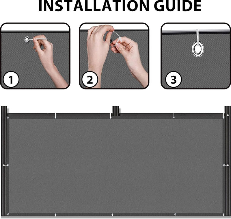 Balkonscherm, inkijkbescherming, balkonafdekking, 80 x 300 cm, windscherm, ondoorzichtig, balkonbekleding, PES 170 g/m², wind- en uv-bescherming, met inslagringen en kabelbinders, antraciet
