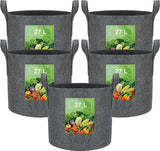 27 l stoffen plantenzak aardappelzak met handvat, herbruikbare plantenzak voor het kweken van aardappelen, tomaten, groenten, bloemen, verdikte en geventileerde tuinpot, 5 stuks, grijs