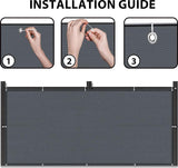 Balkonscherm, inkijkbescherming, balkonafdekking, 90 x 300 cm, windbescherming, licht transparant, ondoorzichtig, balkonbekleding, HDPE, wind- en uv-bescherming, met inslagringen en kabelbinders, antraciet