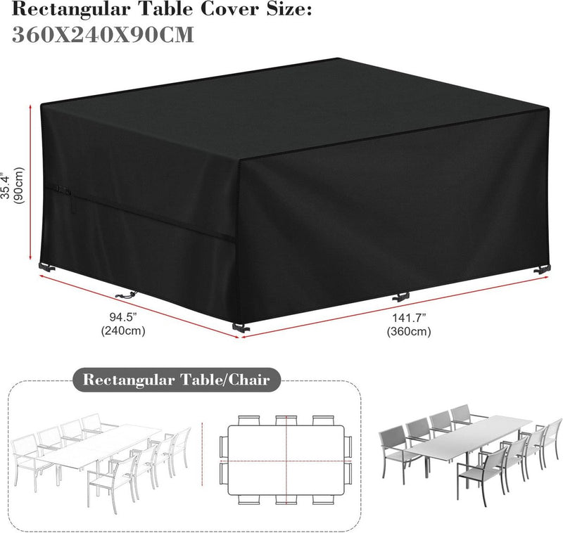 Hoes voor tuinmeubelen, waterdichte beschermhoes, tuinmeubelen, uv-zeildoek voor tuintafels, terrasmeubilair, robuuste 420D Oxford buitenhoes voor meubelsets, 360 x 240